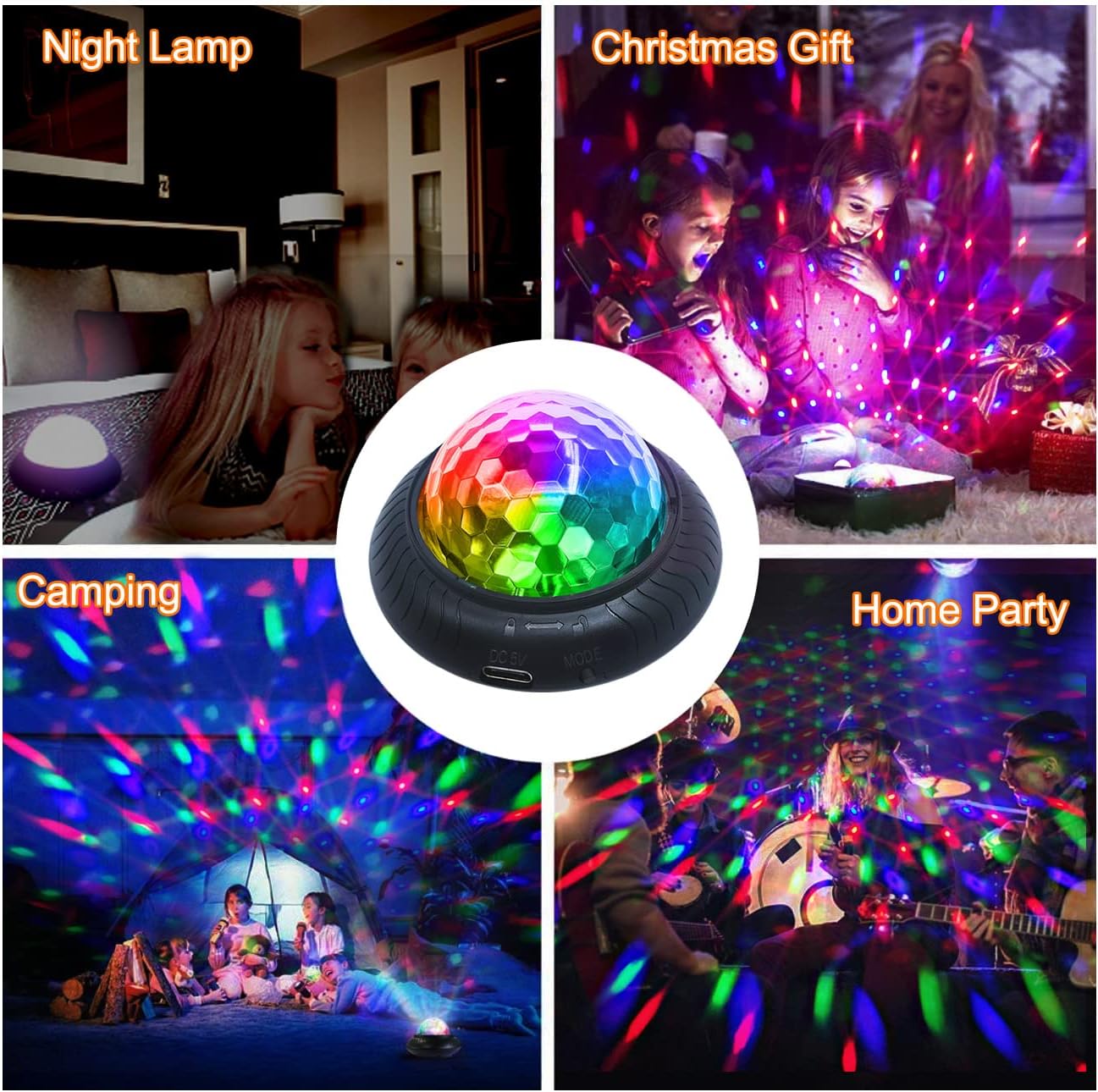 Disco Party Light Night Light 2 in 1 Flashes with Music Sound Activated Multicolor Disco Ball Rechargeable Battery Operated RBG Mini Disco Ball Entertaining Atmosphere for Car Room(4 Pack)…