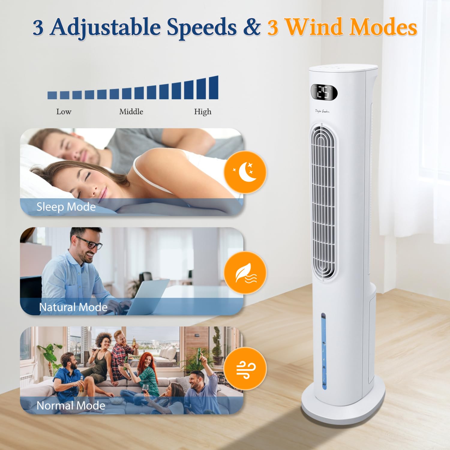 Taylor Swoden 3 in 1 raffrescatore d'aria portatile, Raffrescatore evaporativo silenzioso con serbatoio da 6 l, timer da 12 ore, 3 modalità, 3 velocità, telecomando, oscillazione, 95 W,…