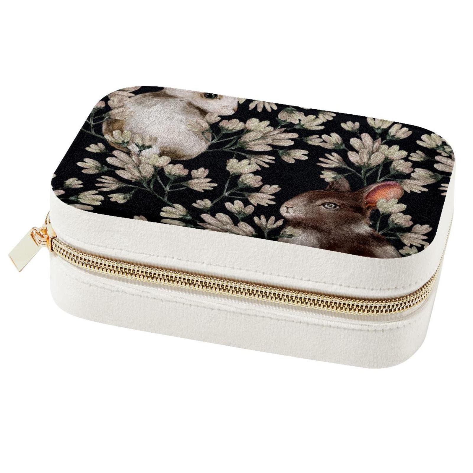 Boîte à bijoux de voyage anti-nœuds pour colliers et bagues motif lapin