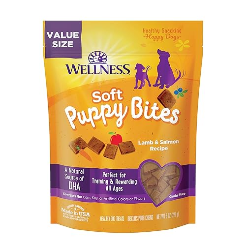 Wellness Puppy Treats, Natural, Training Treat, Grain Free, Soft Lamb & Salmon (8 Ounce Bag) - Lamb & Salmon - 8 Ounce (Pack of 1)