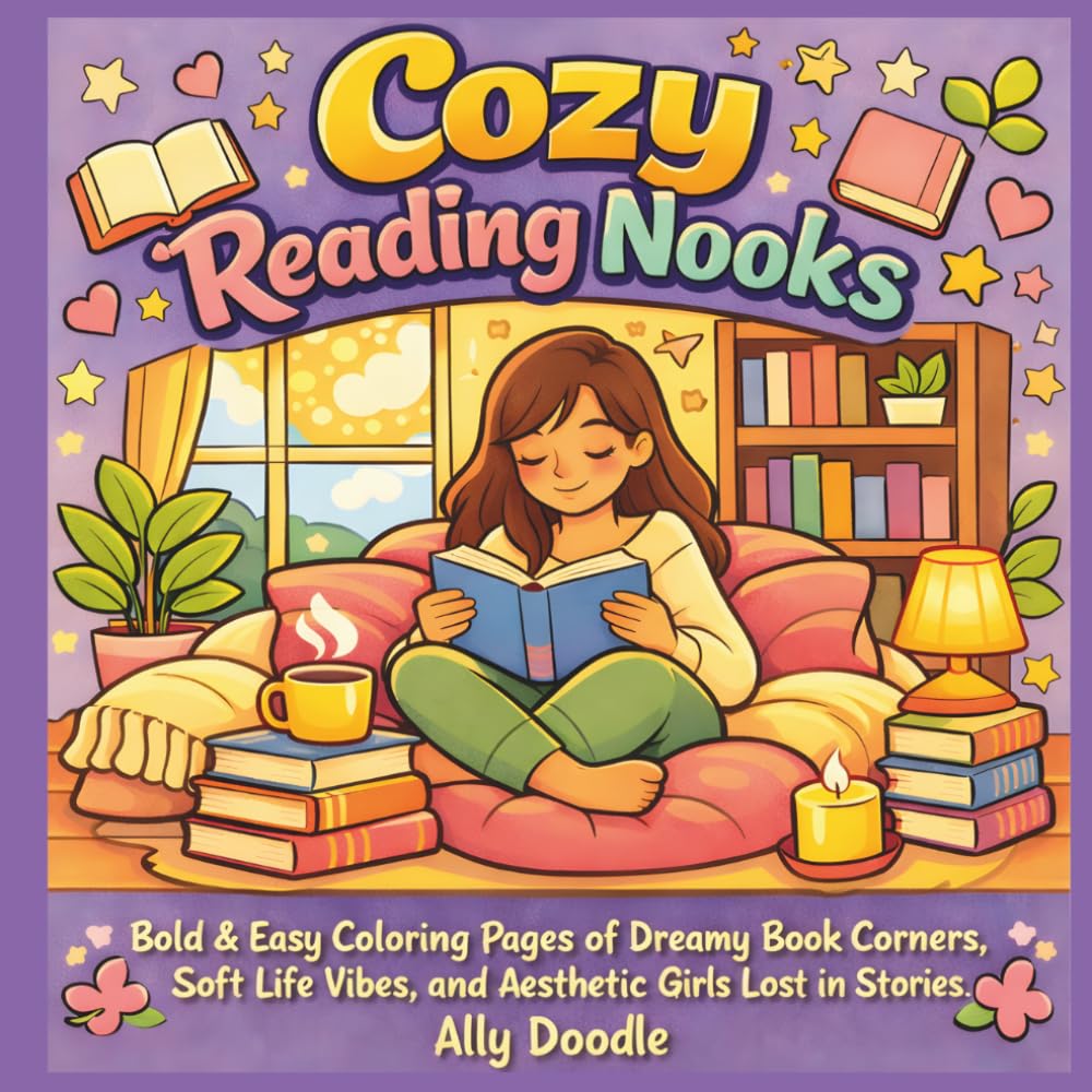 Cozy Reading Nooks: Bold & Easy Coloring Pages of Dreamy Book Corners, Soft Life Vibes, and Aesthetic Girls Lost in Stories