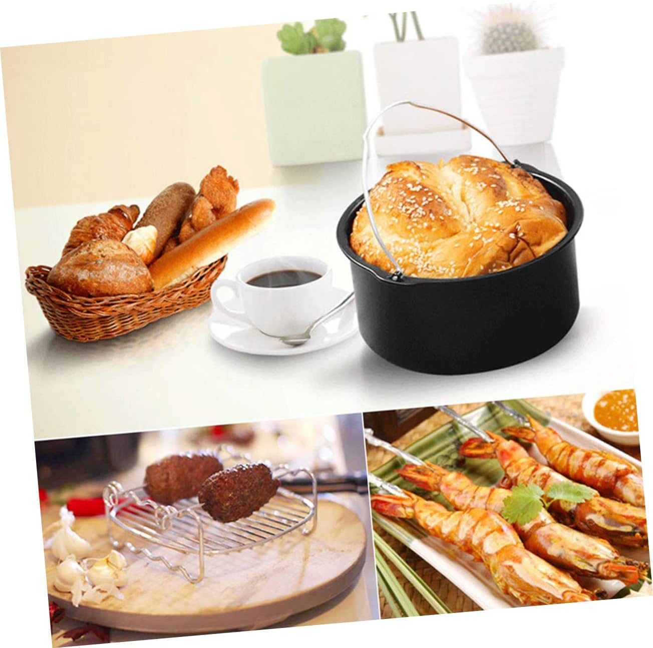 Alipis 6pcs Air Fryer Accessories Set Practical Baking Pan Rack for Frying Roasting and Pizza Dishwasher Safe Kitchen Supplies for Delicious Meals