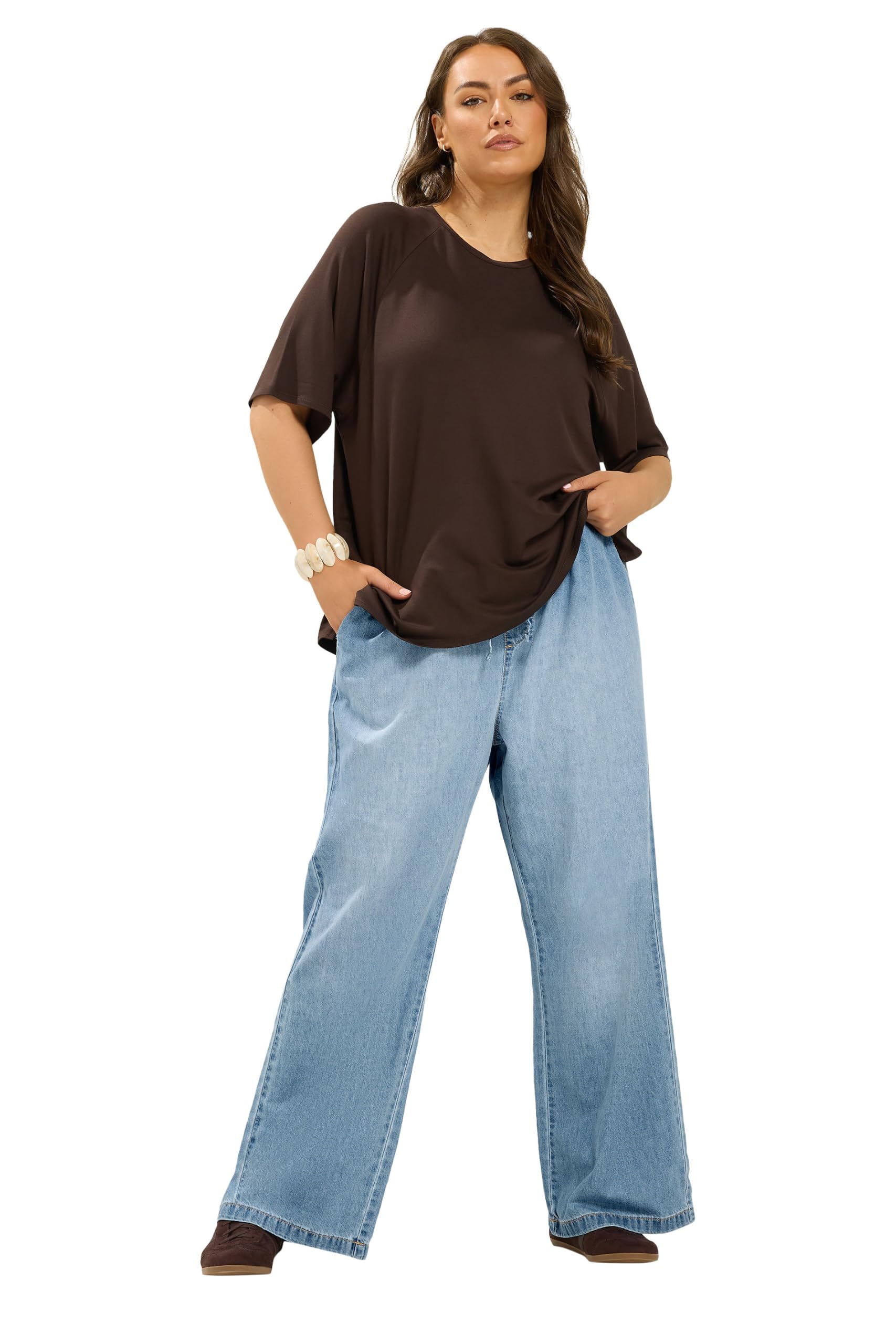 Yours Women's Mid Blue Curve Drawstring Wide Leg Jeans - Plus Size Curve