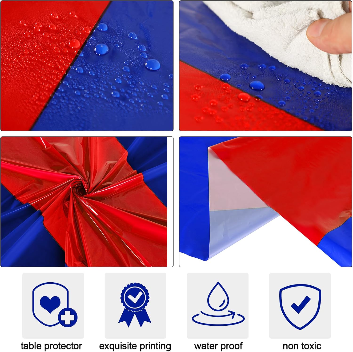 Oudain 3 Pcs Disposable Plastic Tablecloths 54" x 108" for Rectangle Tables Cloths Waterproof Table Cover for Graduation 4th of July Wedding Baby Shower Birthday Party Decoration (Blue,Red)