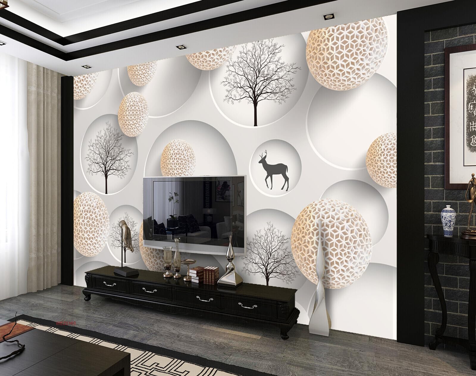 Wall26 - WEZ0163 Deer Formal Balls Shoetree Bamboozle Snow Trees Beautiful HD 3D Wall Sticker[7 ft x 4 ft] / [213 cm x 122 cm]