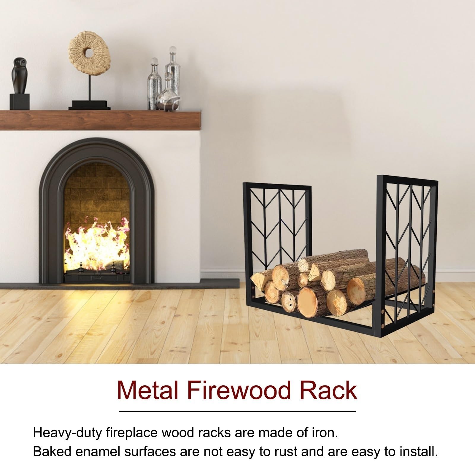 Iron Art - Portalegna per caminetti, stufe e bracieri, robusto cestino in legno per una facile conservazione e organizzazione per uso interno ed esterno, struttura in metallo resistente per una