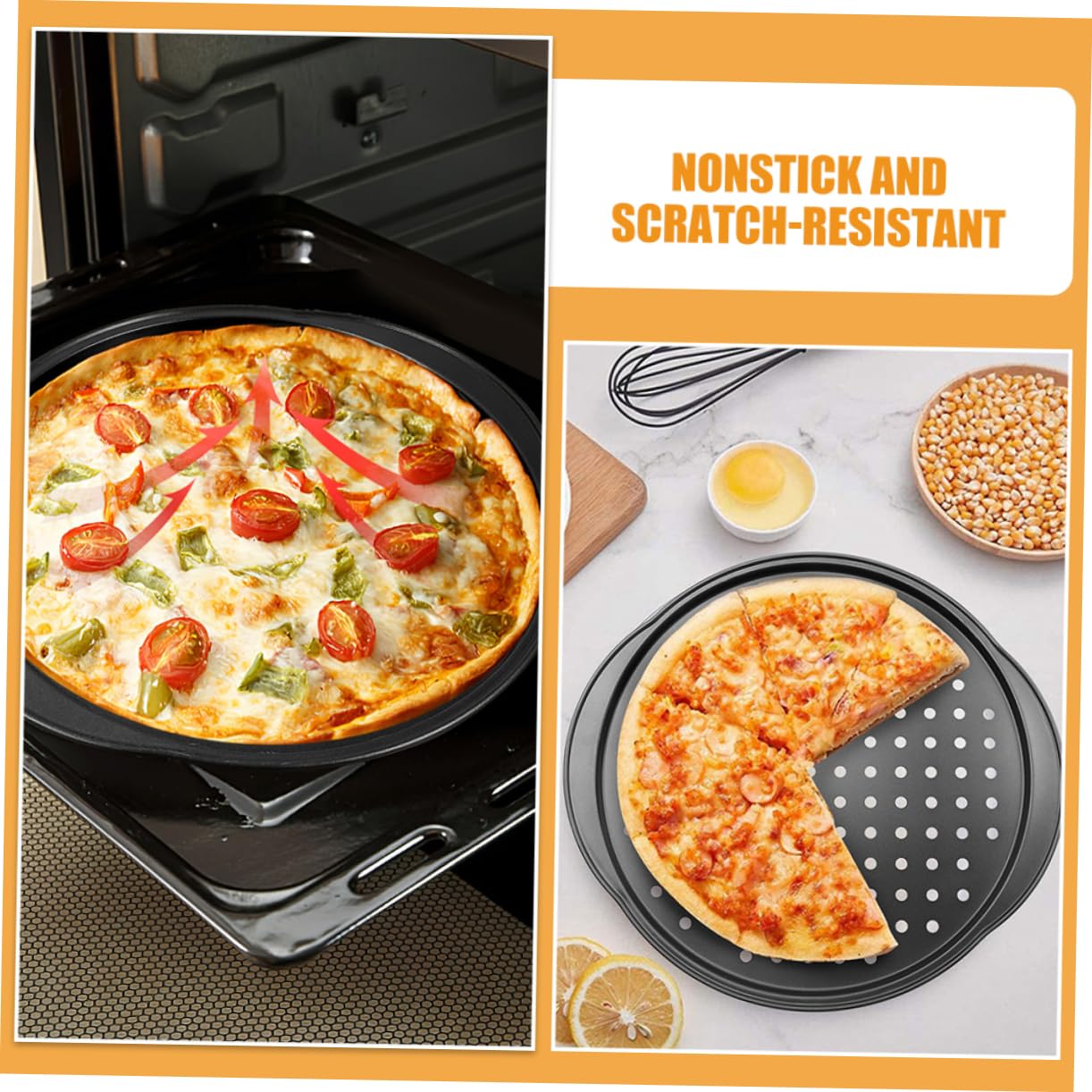 ABOOFAN Perforierte Pizza Backbleche aus Kohlenstoffstahl mit Griff