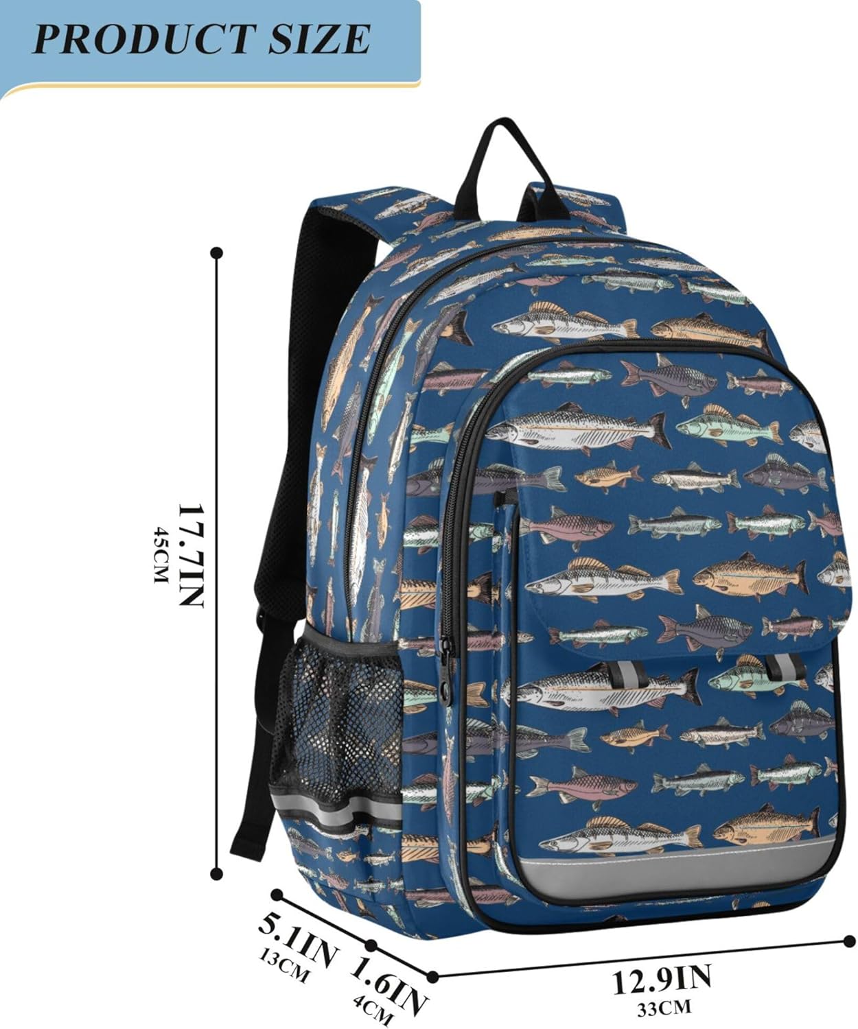 Fisyme Vintage Fishes Blue School Backpack Laptop Backpacks Bags Bookbag Travel Casual Computer Notebooks Daypacks