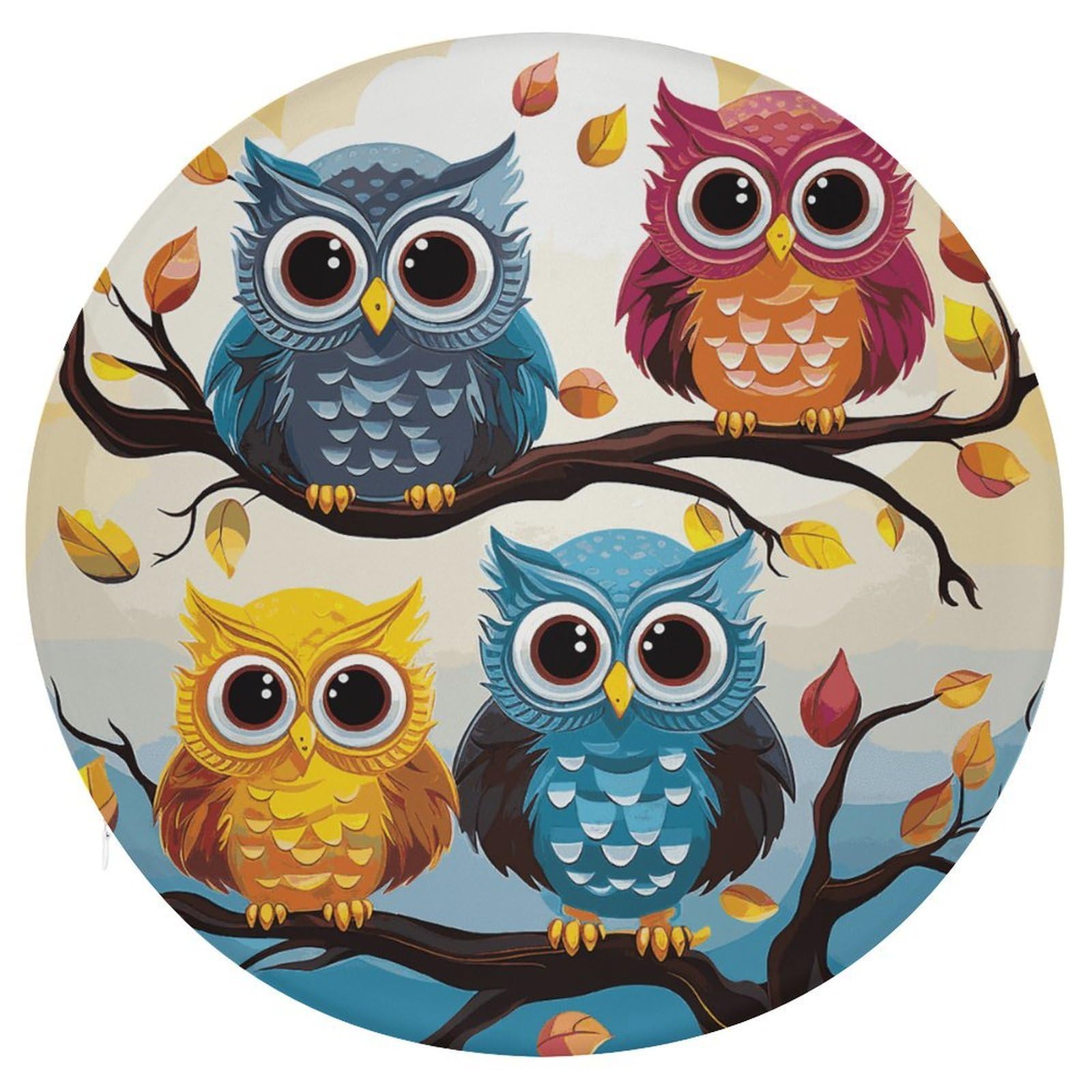 JTREHY Owls on Tree Branches Cushion Soft Breathable Round Cushions Multi-Functional with Zipper Floor Pillows Cushion for Various Indoor Occasions Chair Pad