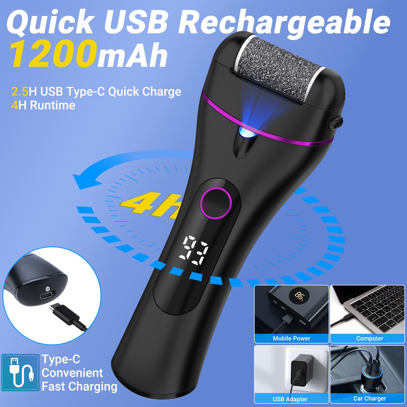Lima Electrica Pies Durezas con 3 Rodillosy 17 Herramientas,3 Velocidades,Silenciar,Profesional Foot File para Eliminar Durezas y Callos Lima Electrica Pies (Negro)