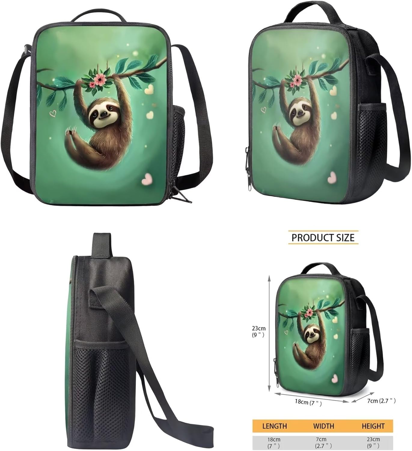 Sloth Backpack for Girls 7 Years Preschool Backpack and Lunch Box Set Cute 3 in 1 Kids Teens Elementary Middle School Bags Daycare Bookbag with Lunch Bag Pencil Case Green