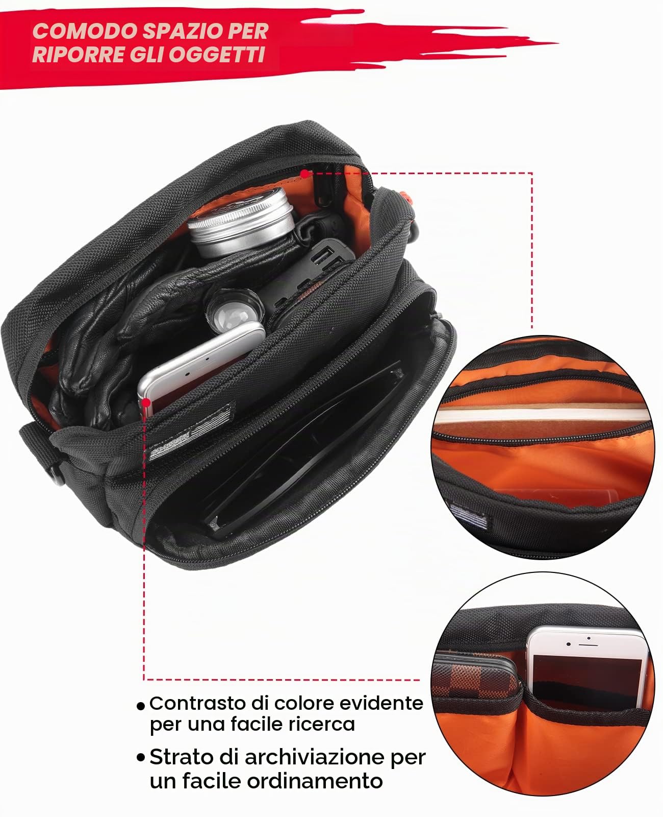 KEMIMOTO Borsa per moto, borsa porta attrezzi per manubrio, accessorio portaoggetti universale per forcella anteriore, manubrio e sissy bar, compatibile con Cruiser Softail Dyna Sportsters