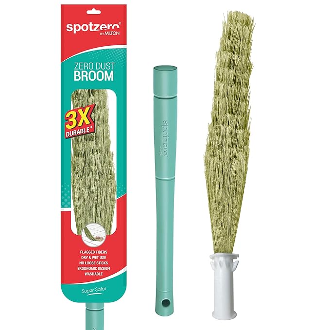 Spotzero By Milton Zero dust Broom Small, Floor Cleaning| Small, Aqua Green | Home Cleaning | Jhadu