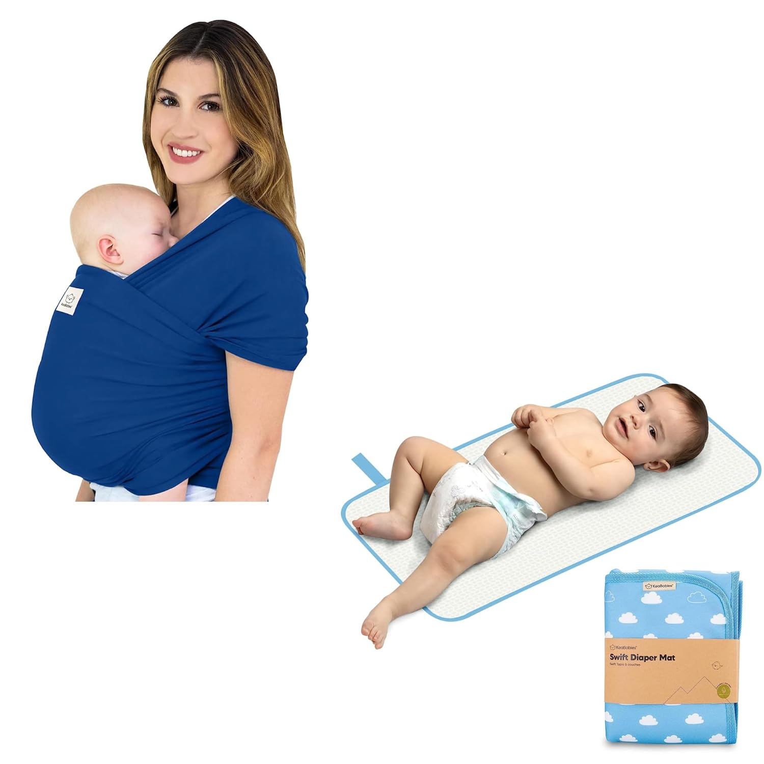 KeaBabies Baby Wrap Carrier and Portable Diaper Changing Pad - All in 1 Original Breathable Baby Sling, Lightweight,Hands Free Baby Carrier Sling - Waterproof Foldable Baby Changing Mat -Baby Carrier
