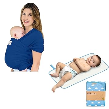 KeaBabies Baby Wrap Carrier and Portable Diaper Changing Pad - All in 1 Original Breathable Baby Sling, Lightweight,Hands Free Baby Carrier Sling - Waterproof Foldable Baby Changing Mat -Baby Carrier