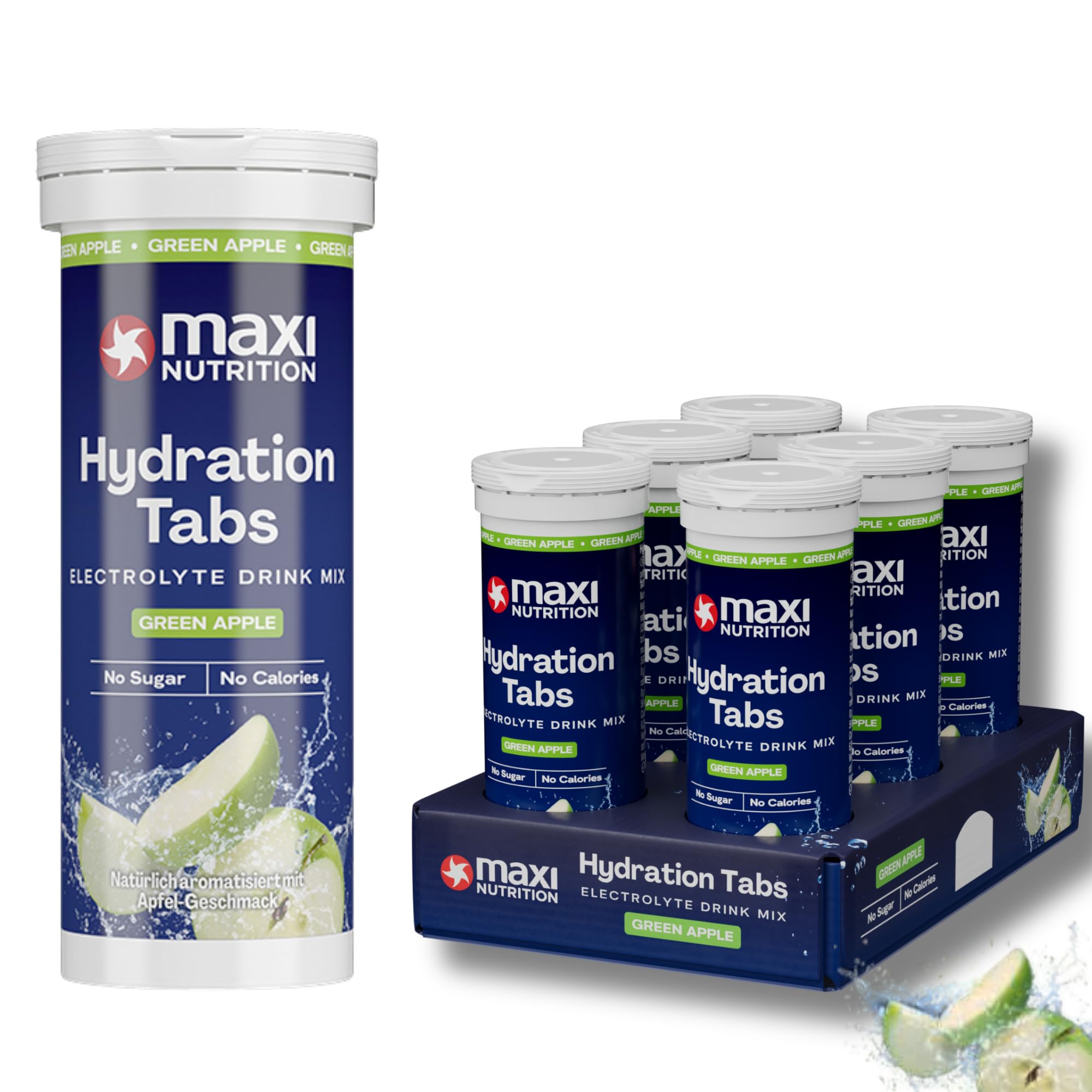 MaxiNutrition Hydration tabs, Green Apple, Zero Sugar| Effervescent Electrolyte Tablets| for Improved Hydration and Recovery | Suitable for Vegans and Vegetarians | 6 x 10 Tablets (6 Pack)