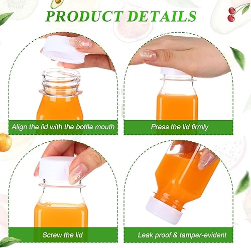 Miniatura 23 de 200 botellas de plástico para jugo con tapas, botellas de agua cuadradas vacías transparentes, recipientes para bebidas a granel, reutilizables