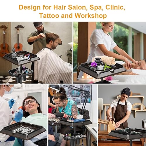 Miniatura 9 de Bandeja de salón con espacio de almacenamiento adicional, bandeja enrollable de salón, bandeja de salón de altura ajustable con ruedas, bandeja de