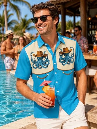 Men's Hawaiian Shirt Short Sleeves Printed Button Down Funny Hawaiian Shirts for Men Beach Casual Shirts