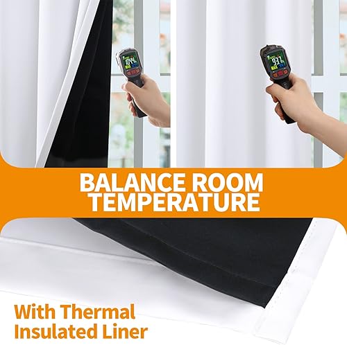 Miniatura 4 de YoungsTex Cortinas 100% opacas de color blanco puro para sala de estar de 84 pulgadas de largo, 2 paneles de 2 capas gruesas con aislamiento