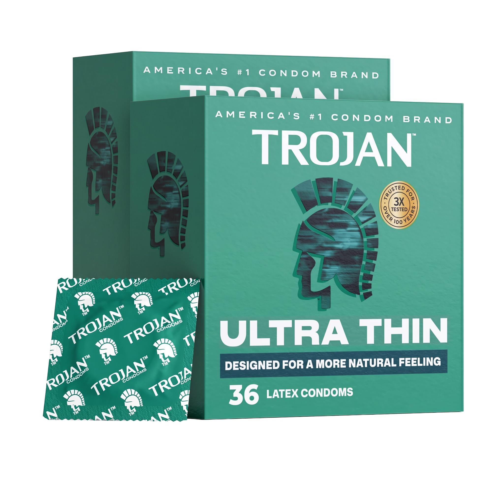 Trojan Ultra Thin Latex Lubricated Condoms for Men, Thin Condoms for a More Natural Feeling, Premium Latex to Help Reduce Risk of Pregnancy and Sexually Transmitted Infections (STIs), 36 Count