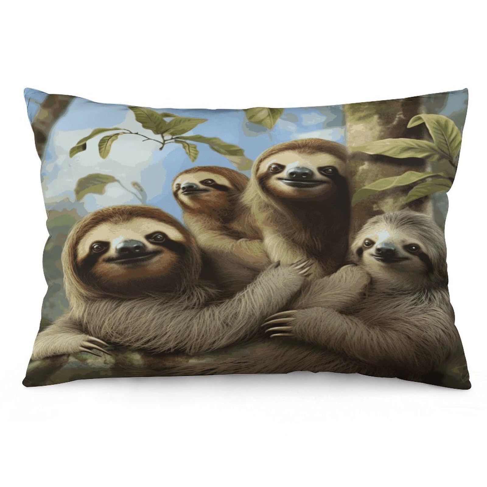 Wsoihfec Style Sloth Family Throw Pillow Covers Decorative, Pillow Cases Soft Plush, Modern Farmhouse Boho Cushion Cover For Bed Couch Sofa Living Room Spring Decor12 X20