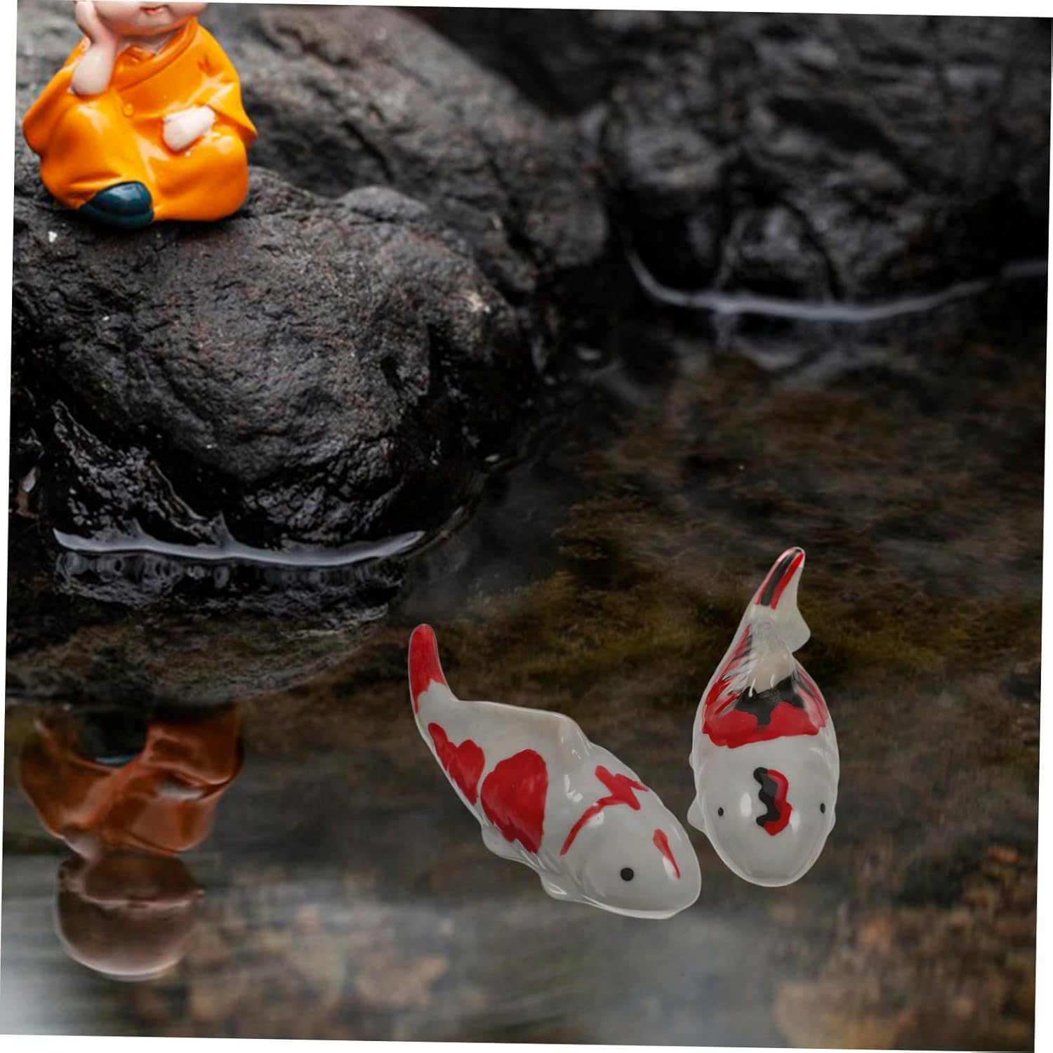 Set of 2 Ceramic Aquarium Fish Ornaments - Floating Decor for Fish Tanks, Retro Style Aessories for Home and Office Tanks