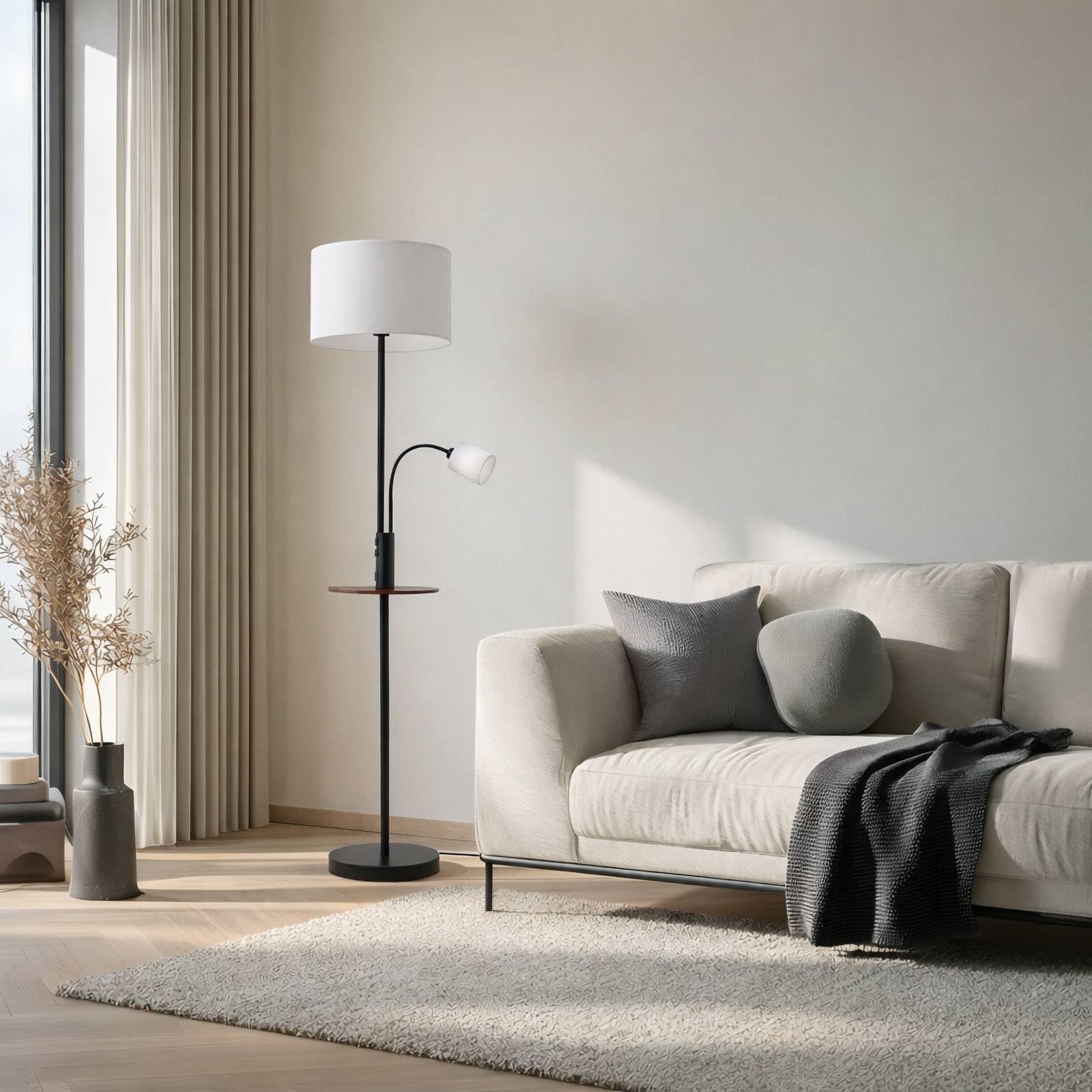 Lindby Lámpara de pie Aovan con estación carga USB (Moderno) en Negro hecho Metal e.o. para Salón & Comedor (1 llama, E27) lámpara textil