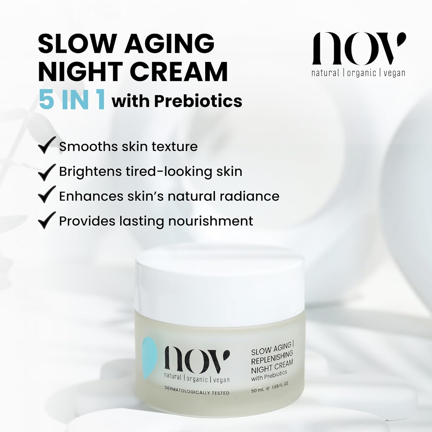 NOV Slow Aging Replenishing Night Cream - Face Moisturizer with Rose Hip Oil - Moisturizer Face Cream to Reduce Fine Lines and Aging Spots - 1.69 oz - Image 2