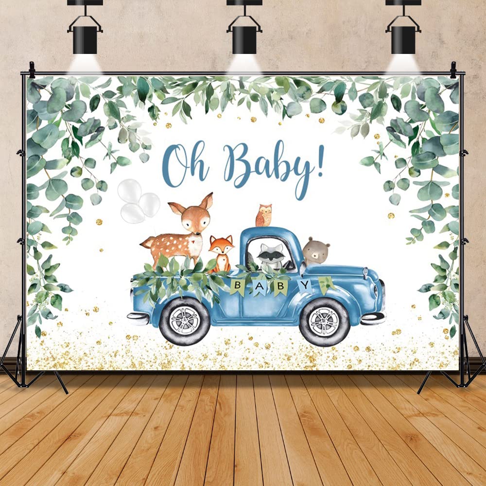 ZARROUEA 7X5FT It's A Boy Backdrop Banner Eucalyptus Leaf Flower It's A Boy Photographic Background for Boy Baby Shower Party Banner Decorations Photo