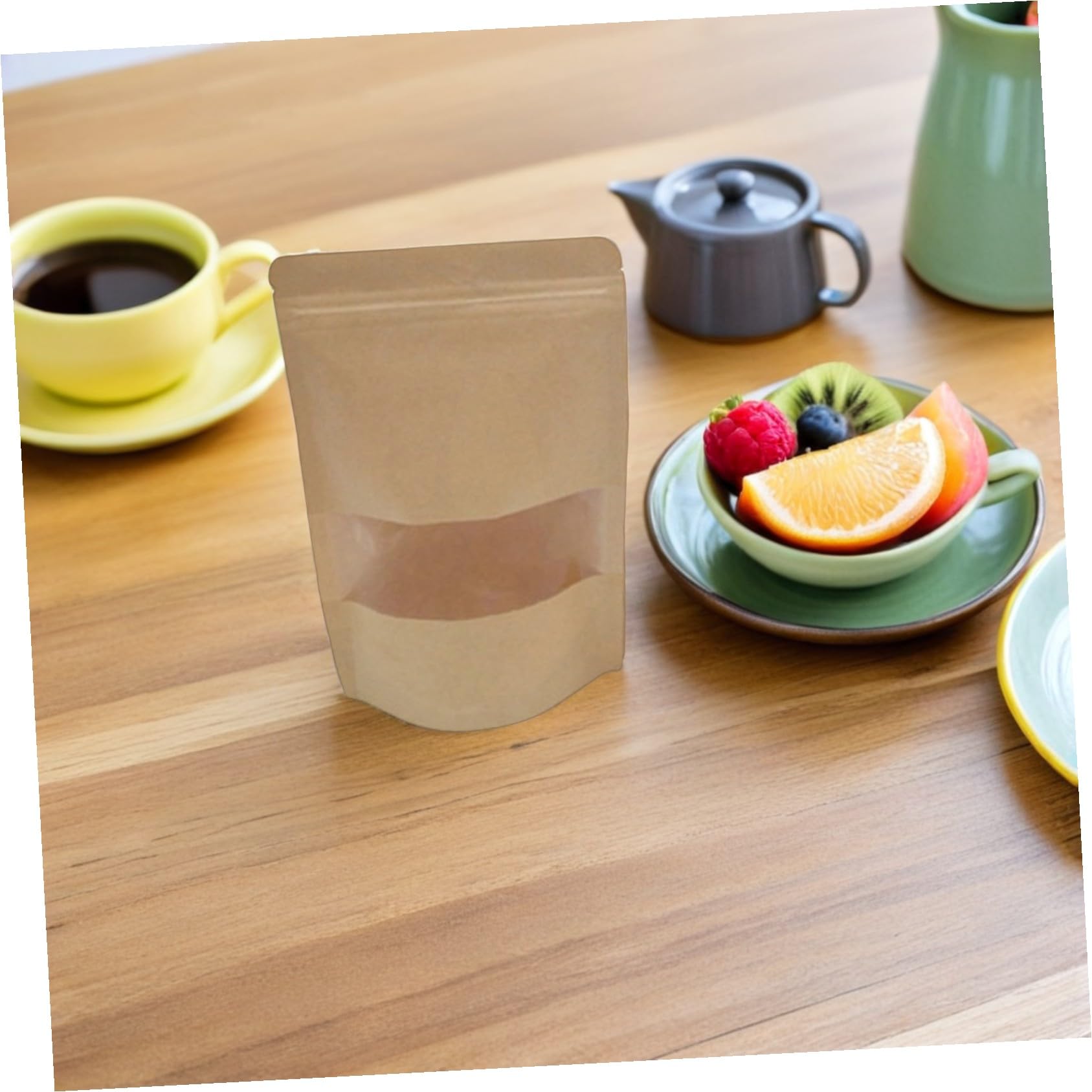 CALLARON 50pièces Sacs Emballage Alimentaire Papier Kraft avec Fenêtre et Fermeture Éclair pour Fruits Secs Noix Thé Séché Biscuits et Pâtisseries