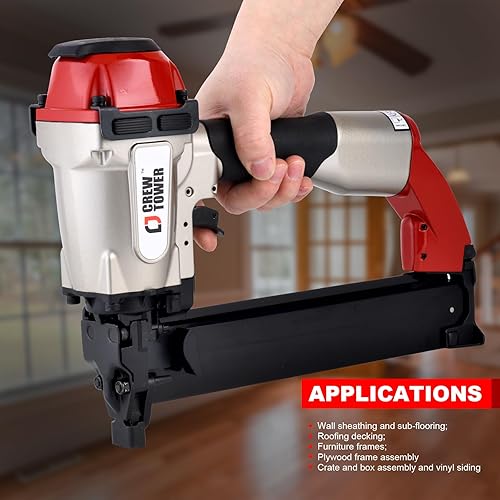 Miniatura 6 de Engrapadora neumática, calibre 16, 716 pulgadas, corona media, pistola de grapas de aire para vallas, revestimiento de vinilo, muebles, palés de