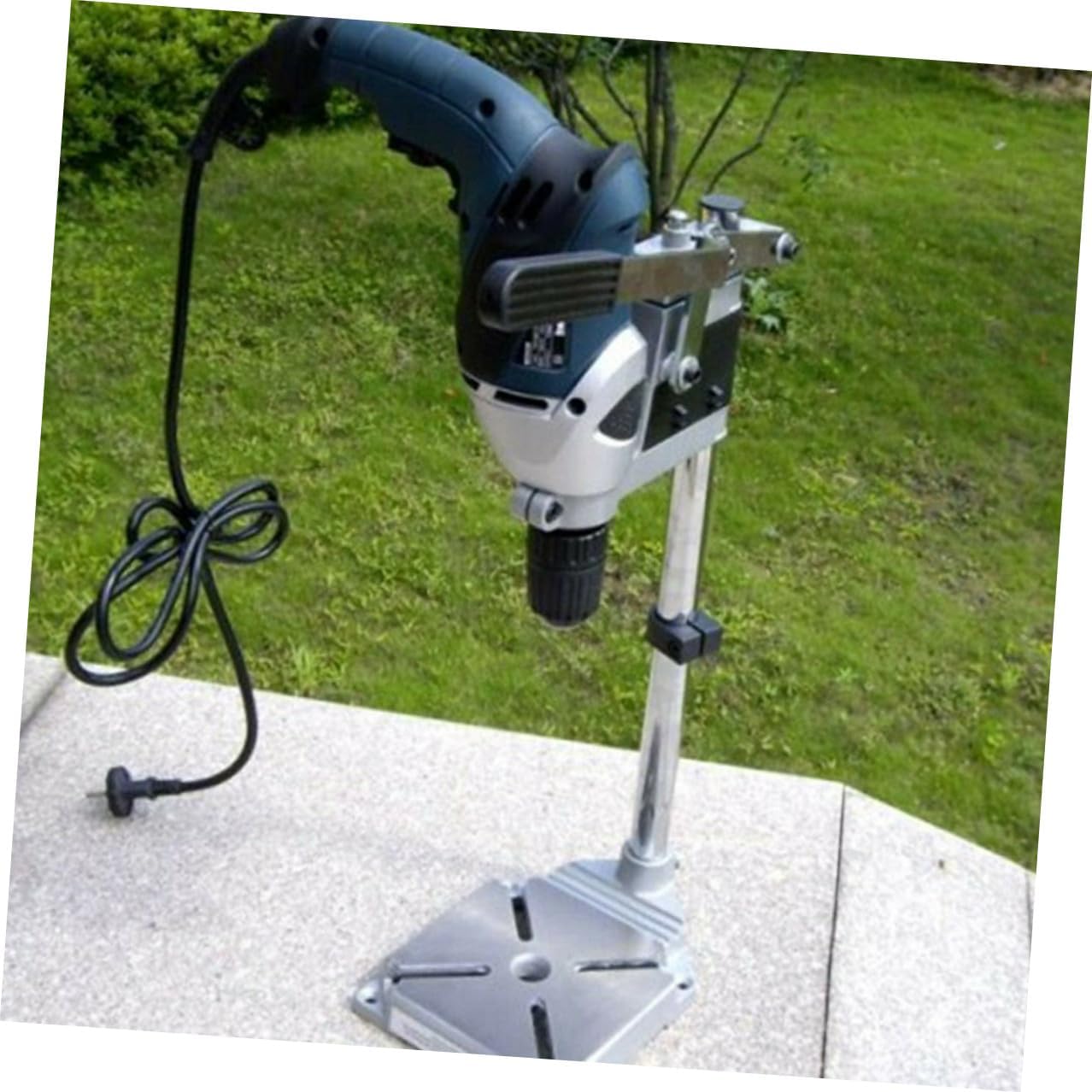 Adjustable Drill Press Table Stand with Iron Base and Single Hole, Universal Bench Clamp Holder for Power Drill Accessories, Compatible with Woodworking and Workshop Use