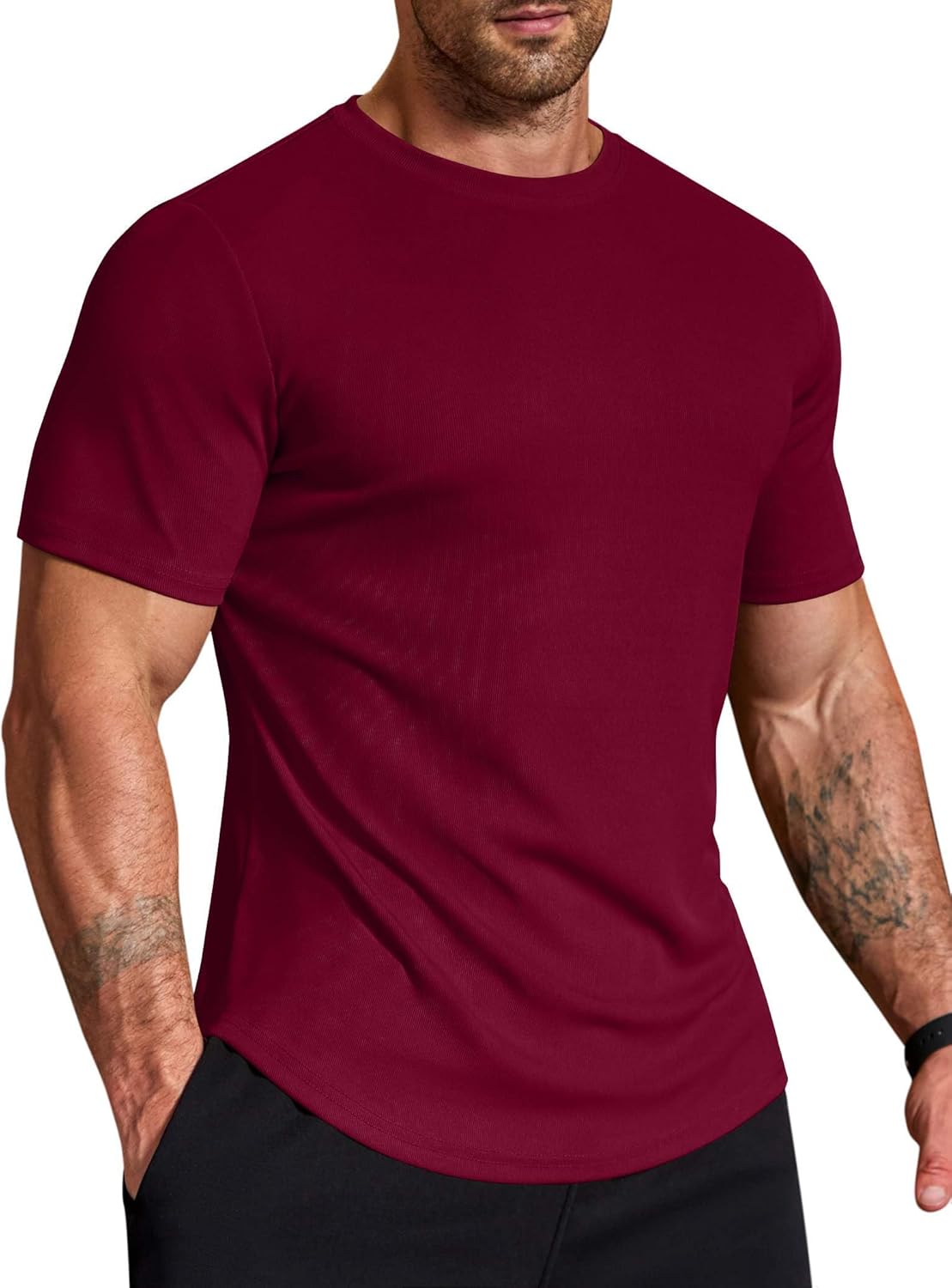 COOFANDY Mens Muscle Shirt Short Sleeve Slim Fit T-Shirts Texture Crewneck Tees Longline Gym Workout Athletic Shirt