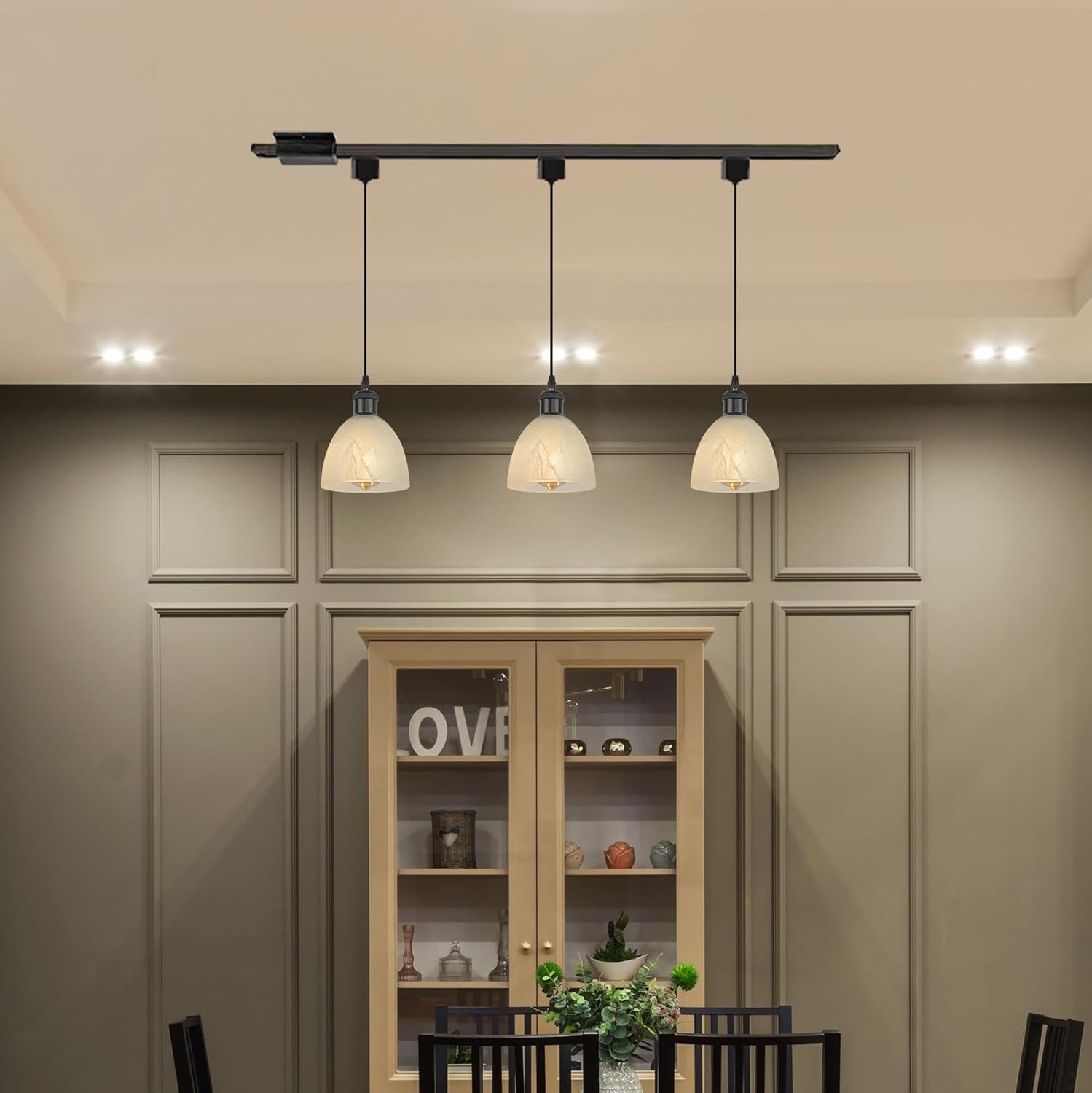 Kiven 3-Light J-Type Track Lighting Pendants,Modern J Track Pendant Lights,Decorative Track Lighting Fixture for Kitchen Island Hallway,Black