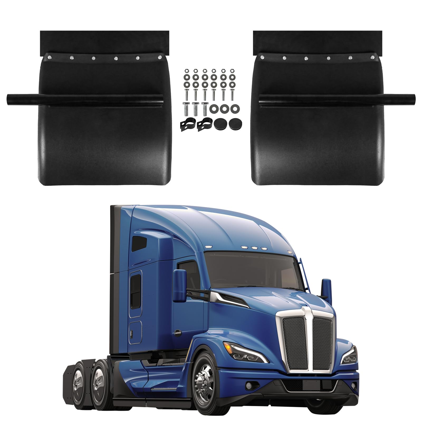 24 Inch Black Poly Quarter Fenders With Low Mount Brackets For Freightliner - Pair - 4 State Trucks