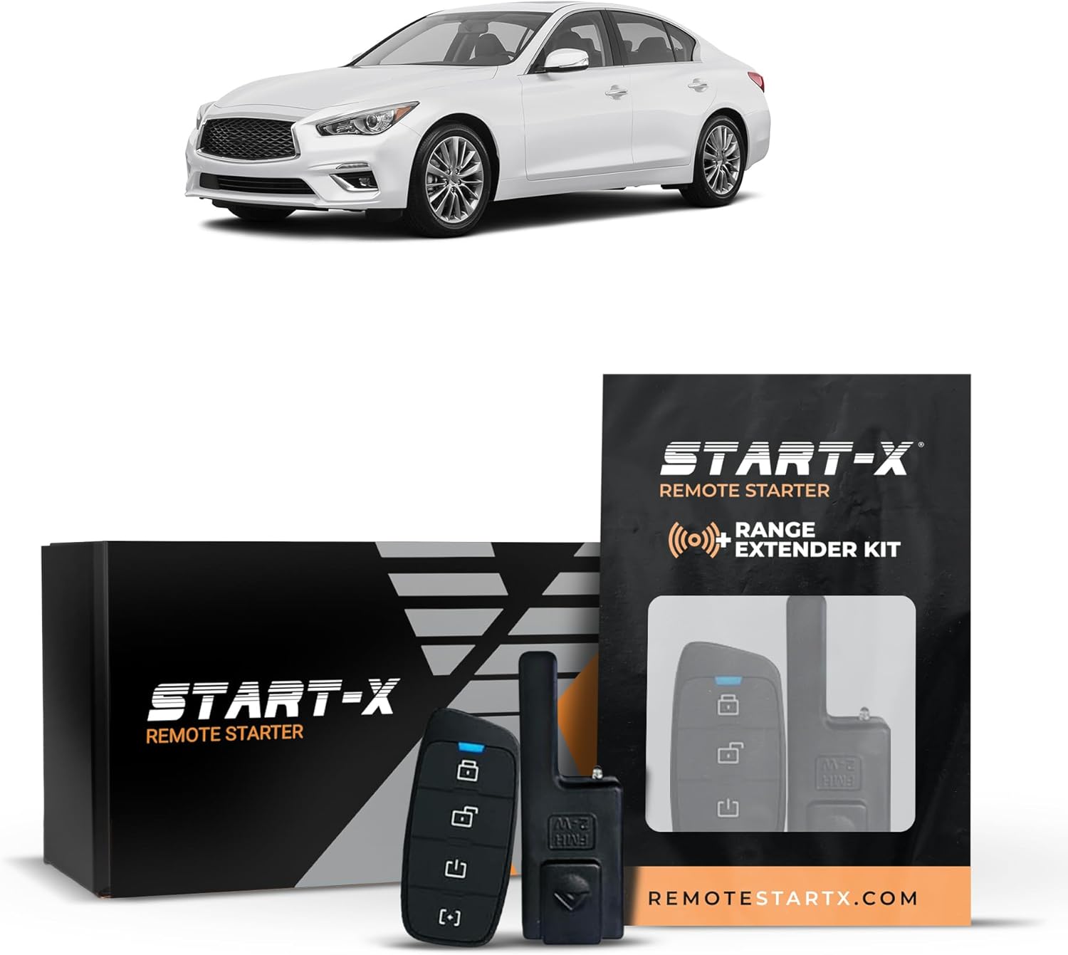 Start-X Remote Starter Kit + 3000ft 2 Way Range Extender for Infiniti Q50 (2014, 2015, 2016, 2017, 2018, 2019, 2020) & Q60 (2017, 2018, 2019, 2020) with Push-to-Start Ignition