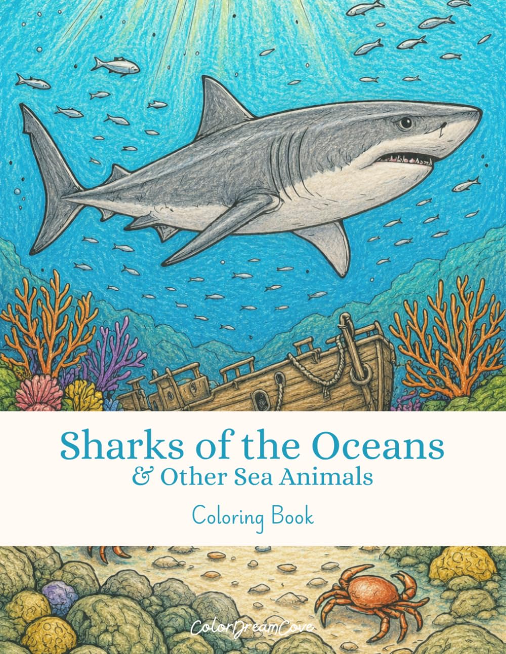 Sharks of the Oceans & Other Sea Animals - Coloring Book: A Premium Adult Coloring Book Featuring 60 Intricate Shark and Marine Life Illustrations with Inspiring Quotes and Ocean Facts