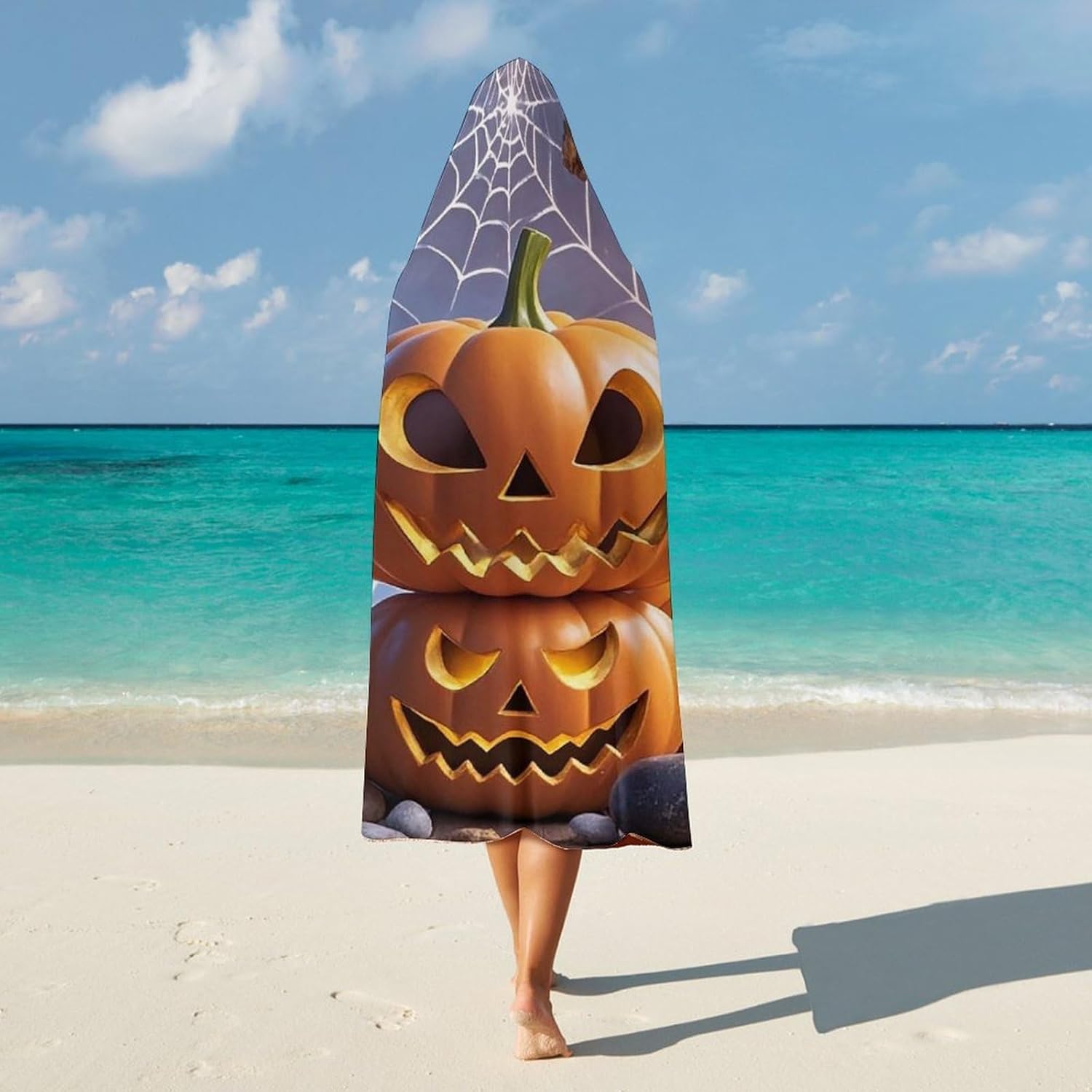 Pumpkin Spider Wearable Hooded Blanket, Ultra Soft Arctic Velvet Cape Cloak Unisex - Cozy Wearable Blanket