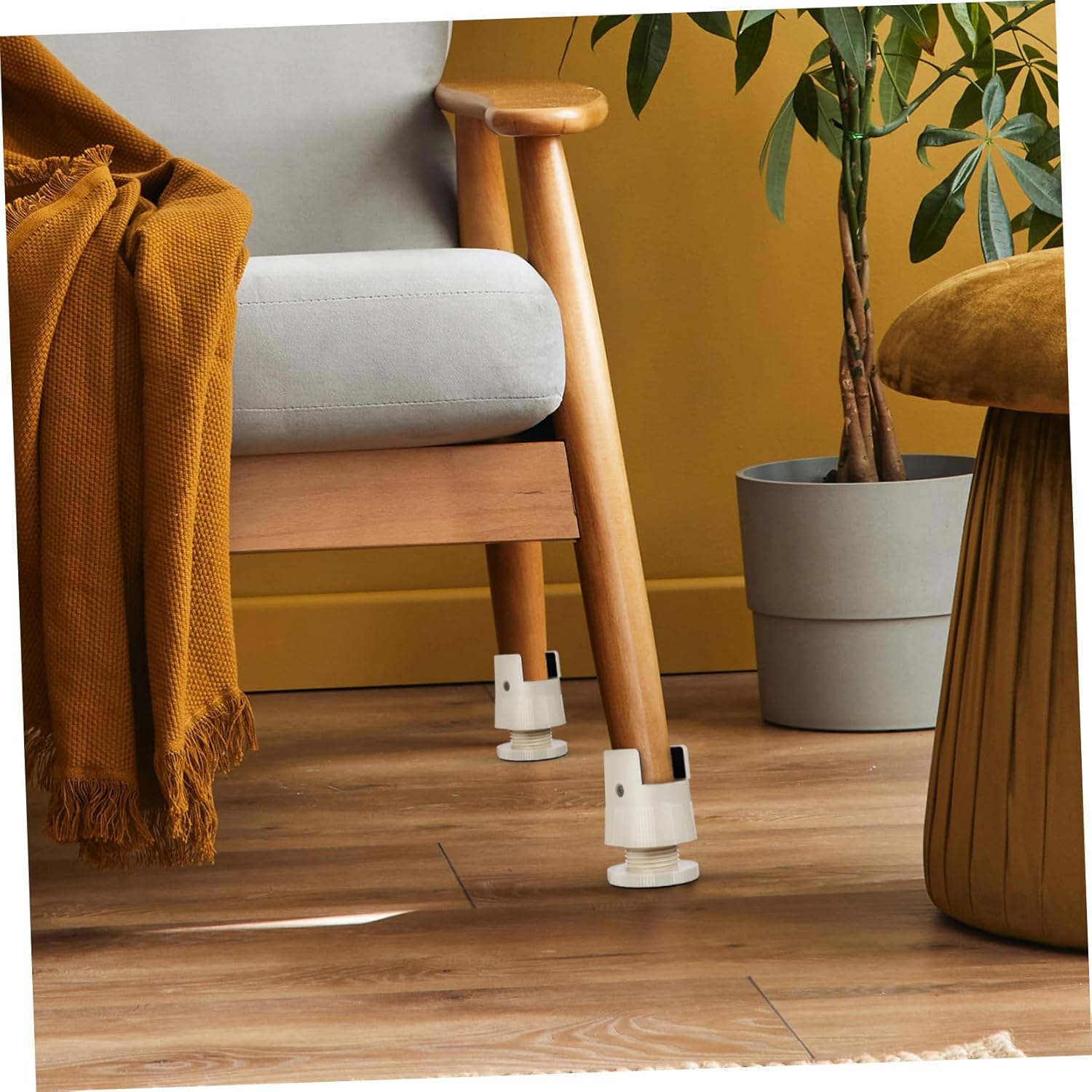 KICHOUSE 4pcs Adjustable Risers Furniture Leg Extenders for Height Increase Floor Protectors for Use Noise Reduction Design