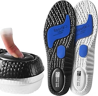 Medical Grade Silicone Sport Cushioned Foot Rest Insoles – Shockproof Insoles for Running, Walking, and Daily Training – Sizes 40-46 for Men & Women – Arch & Heel Support Black