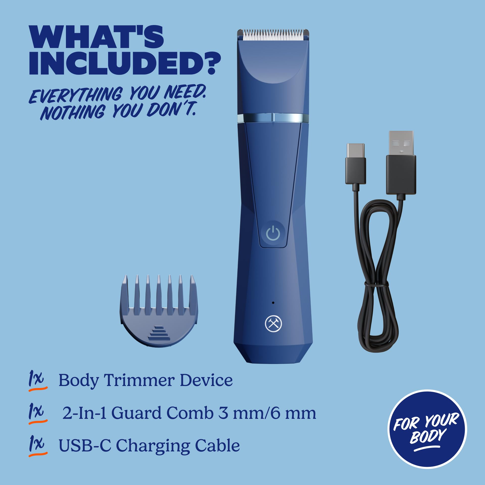 Dollar Shave Club Body Trimmer with Ceramic Blades, USB-C, IPX7 Waterproof