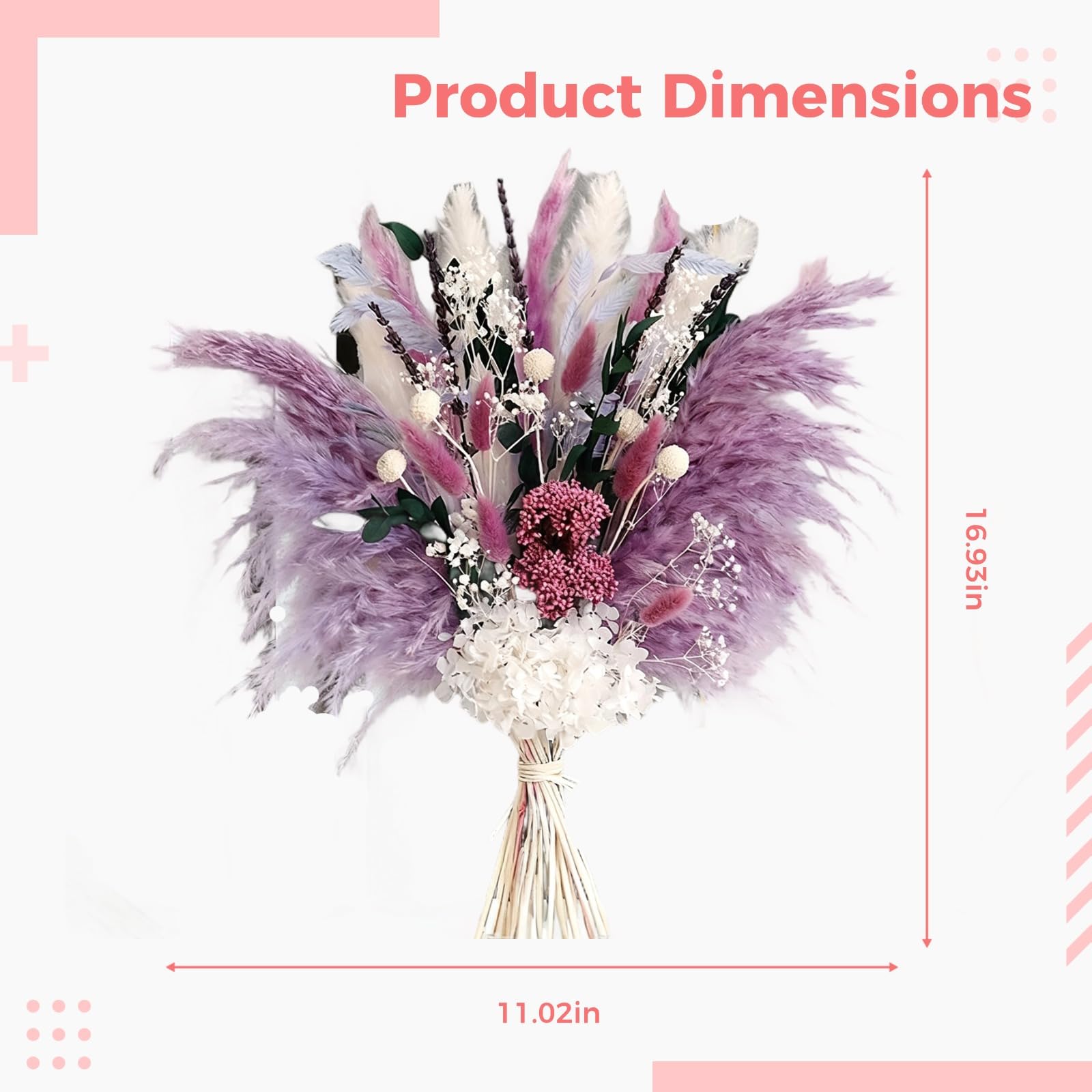 Getrocknetes Pampasgras-Sträußchen, Lila und Weiß gemischt, Boho-Stil, Hochzeitsschmuck, Langlebige Deko, Geschenkbox