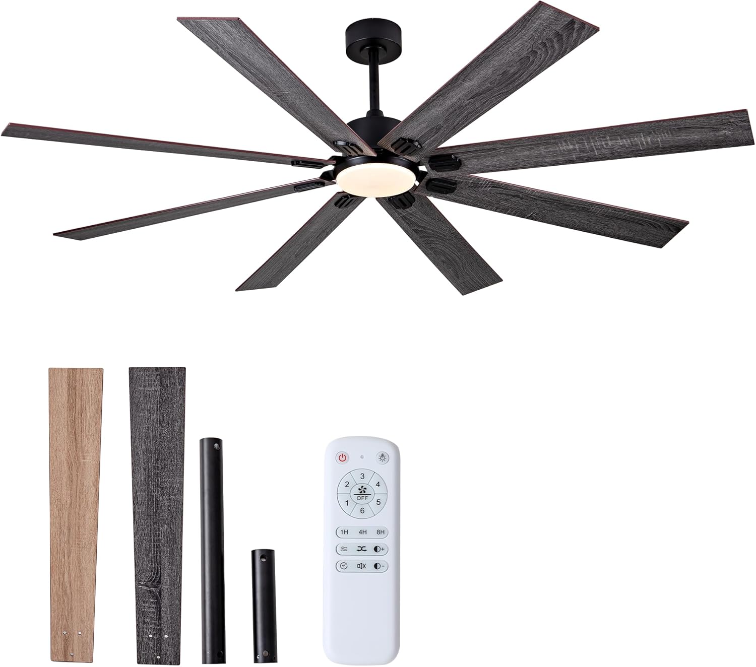 72 Inch Ceiling Fans with Lights and Remote Control, Black Indoor/Outdoor Ceiling Fan with Dimmable LED Light - 6 Speed Quiet Reversible DC Motor, 6 Blades for Large Bedroom Living Room Patio