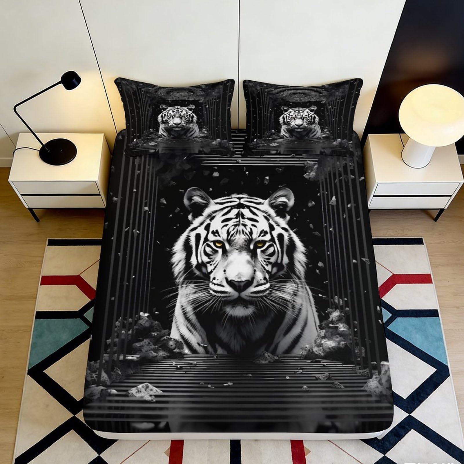 3D Printed Graffiti Skull Fitted Sheet Microfiber Deep Pocket Home Bedding Non-Slip Skull Mattress Fitted Cover Full Wrap Washable 200x200x25cm