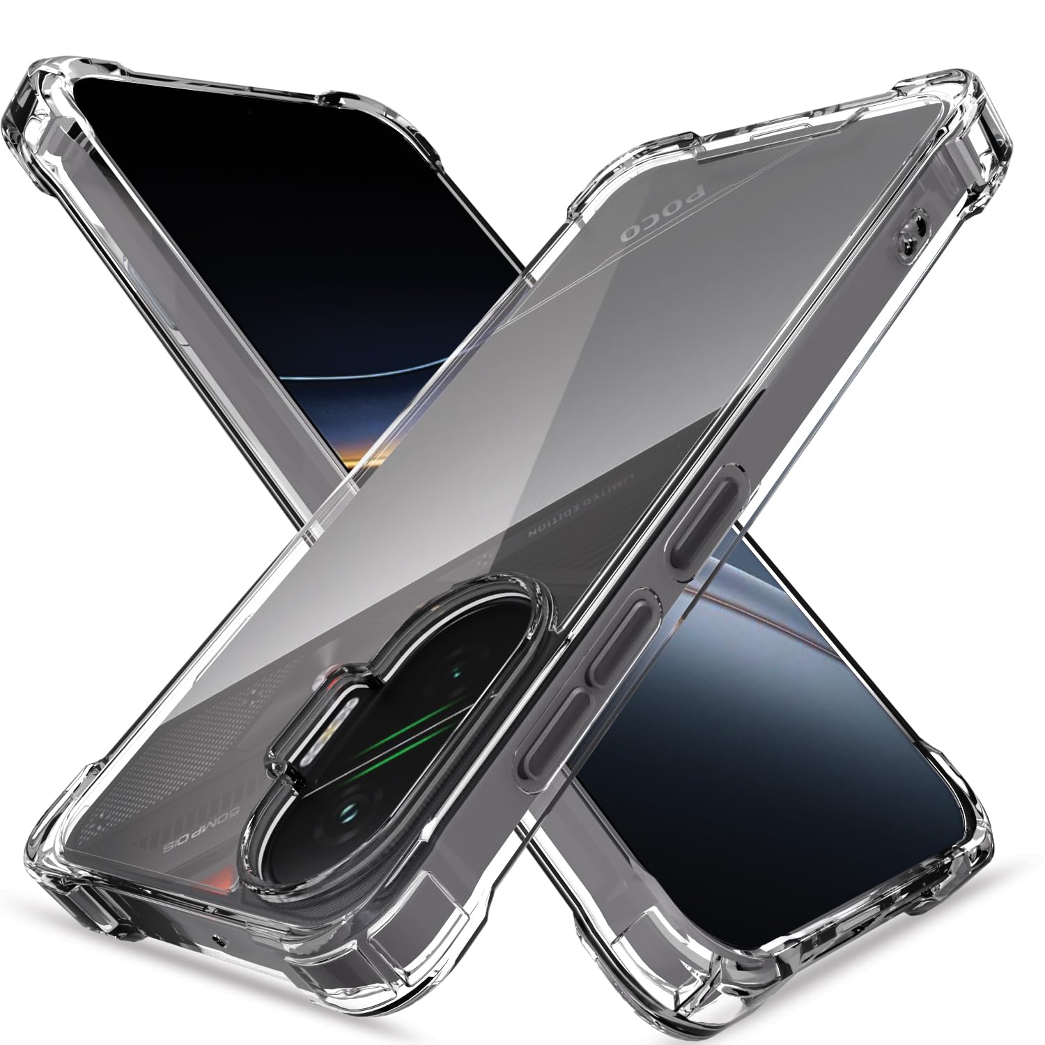 Amazon Basics Back Cover for Poco F7 5G PC + TPU Clear Transparent Raised Edges Shockproof Protective Phone Bumper Case(Transparent)