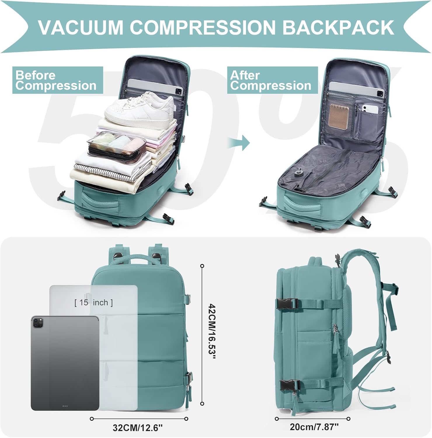 Imagem frontal da mochila com fundo branco e elementos gráficos. Imagem frontal da mochila com fundo branco e elementos gráficos.