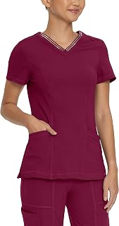 Urbane Impulse Slim Fit Extreme Stretch 2-Pocket V-Neck Scrub Top for Women 9105, Wine, Small