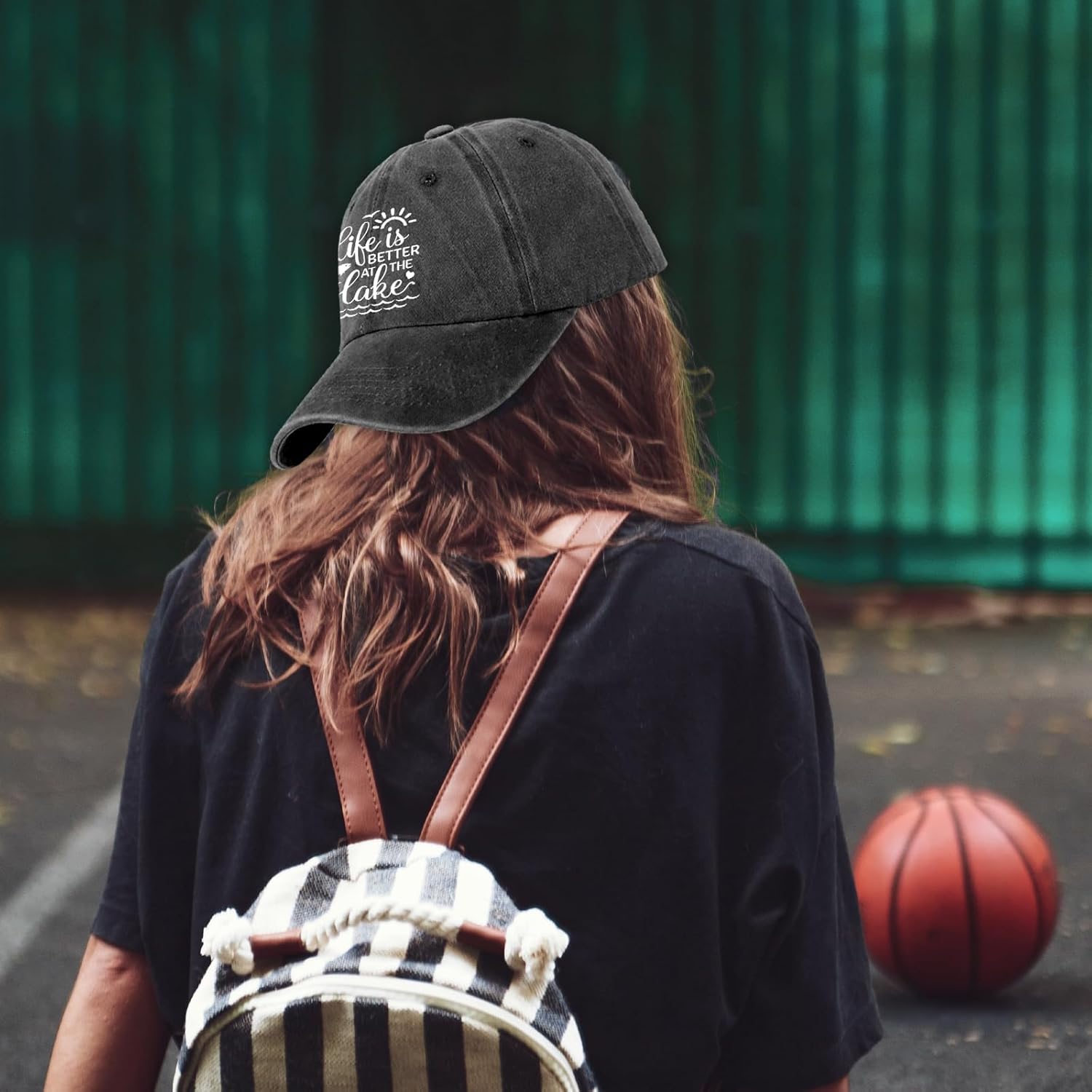 Funny Lake Life Hats Life is Better at The Lake Printed Cotton Adjustable Baseball Caps for Men Women Distressed Washed Black Baseball Hats Trendy Birthday Gifts for Dad Mom Friend Coworker - Image 5