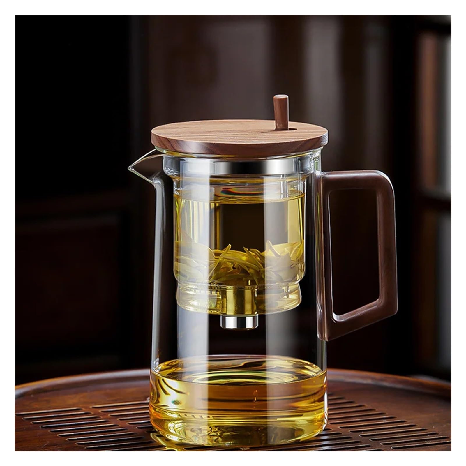 Tetera Tetera de Vidrio Resistente al Calor Tetera con Filtro de un botón Máquina for el hogar Práctico Juego de té con Filtro calentable(750ML)